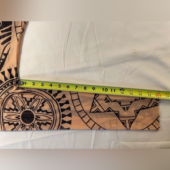 Sheer Mesh Long Sleeve Bodysuit Black & Tan Tribal Print Size XL Runs Small - Picture 15 of 16